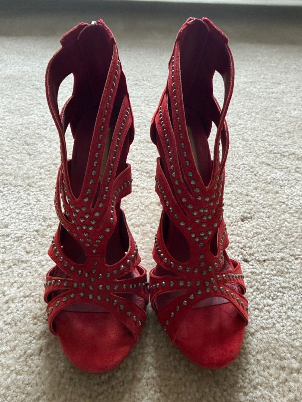 Two Lips Red Studded Cutout High Heel Sandals